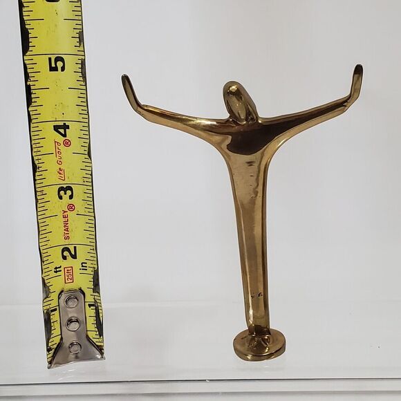 Brass Brutalist Jesus Christ Outstretched Open Arms Figurine MCM 5" Vintage - Picture 7 of 8